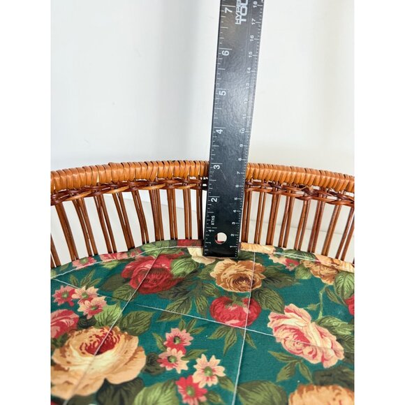 Rattan Round Serving Tray Wicker Leather Handles VTG 70s Kitchen Farmers Market - Picture 9 of 12